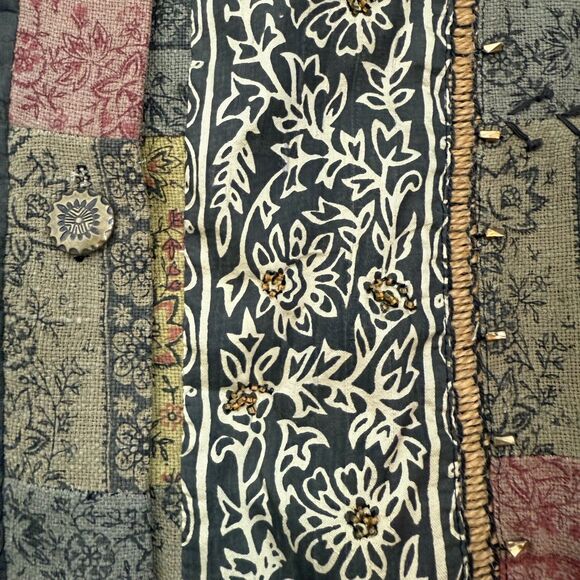 Coldwater Creek Sze Large Jacket Silk Beaded Patchwork Button Down Boho Artsy - Picture 4 of 9